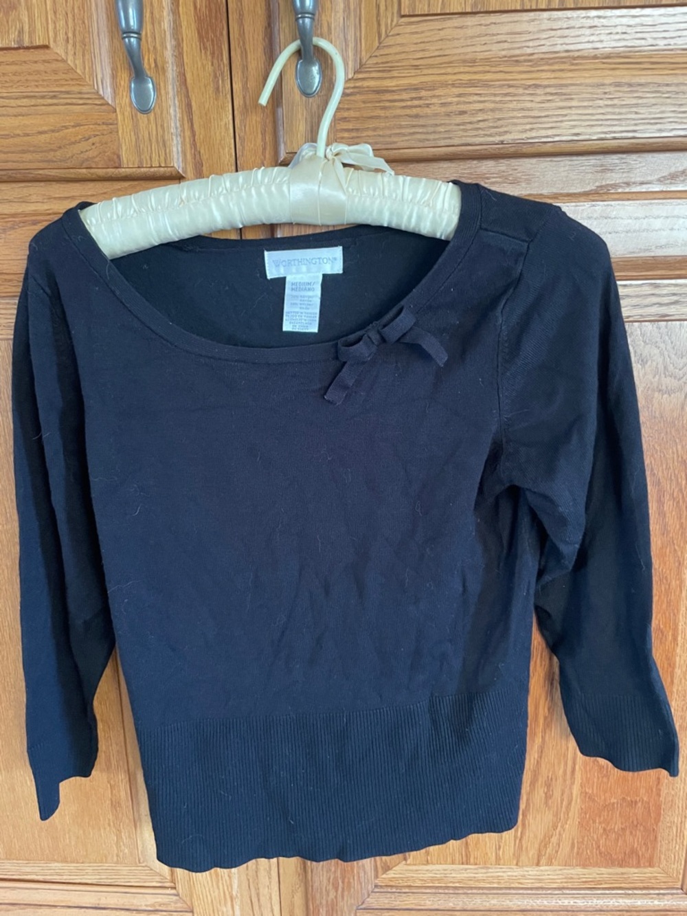 Worthington Black Boatneck Knit Pullover with Neck Bow